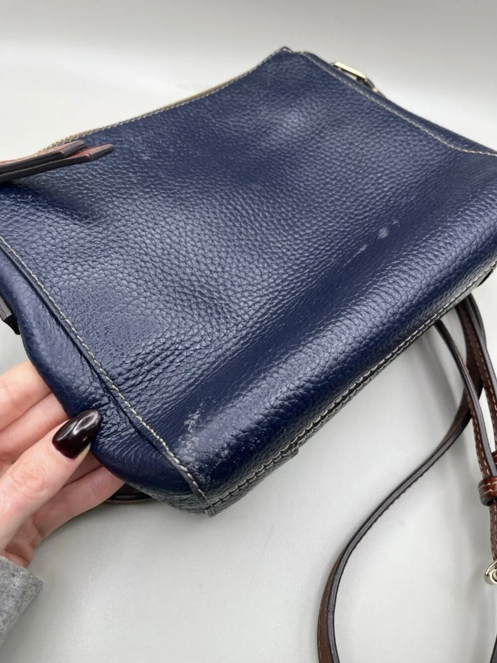Dooney & Bourke Lexington Crossbody Dark Blue Pebble Grain Leather Bag VTG